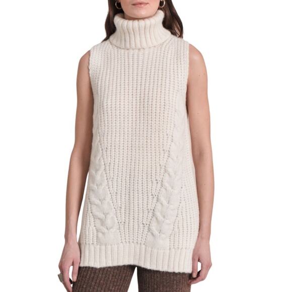 Eleven Six Sleeveless Cable Knit Turtleneck Sweater Sleeveless Retails $328 - Picture 1 of 7